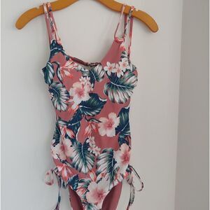 Tori Praver Seafoam Lace Up Sides Floral Monokini Size M